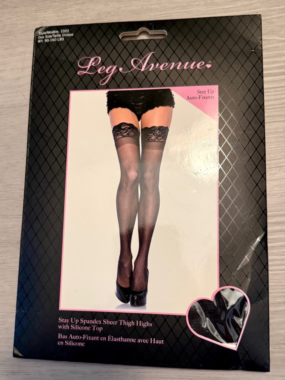 Brand New Stay Up Lycra Sheer Thigh High Stockings BLACK Leg Avenue One Size